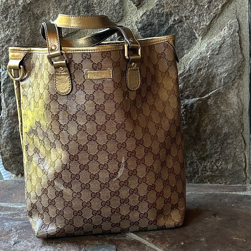 Gucci Gold…Brown and Tan Monogram Bag